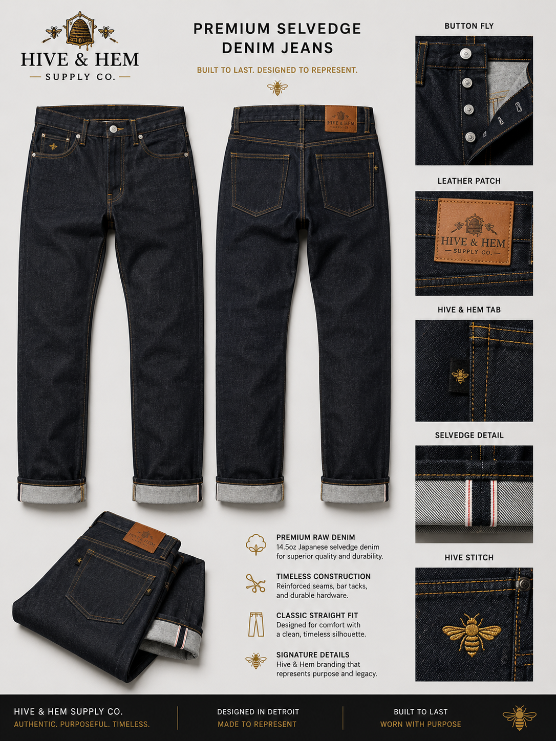 Hive & Hem Premium Selvedge Denim Jeans